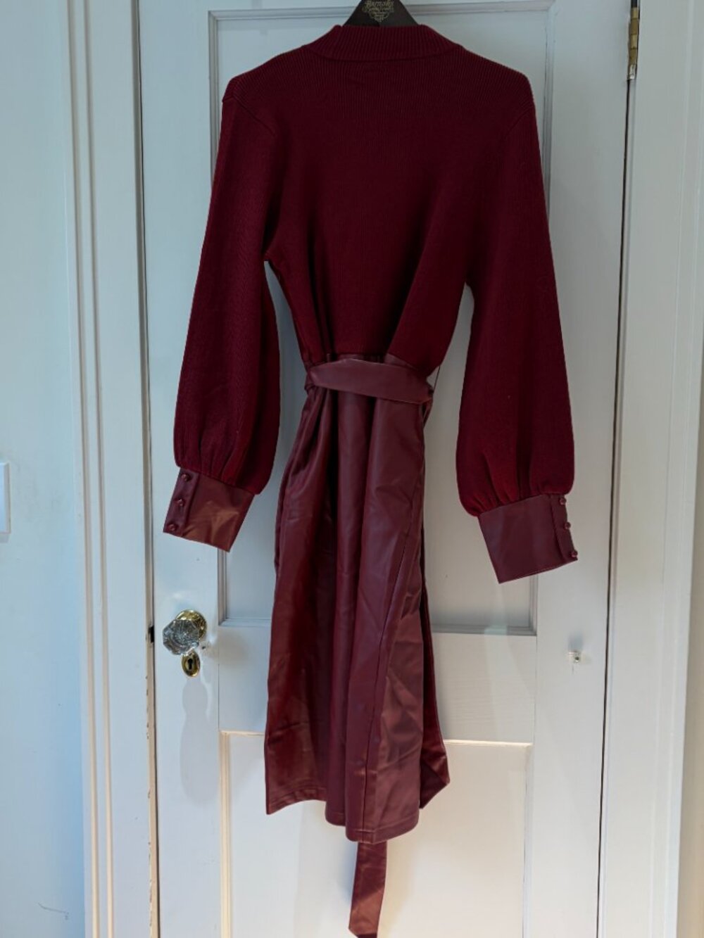 Ashro Knit and Faux Leather A-line Dress Size 16 Belted, button cuffs - Picture 3 of 9